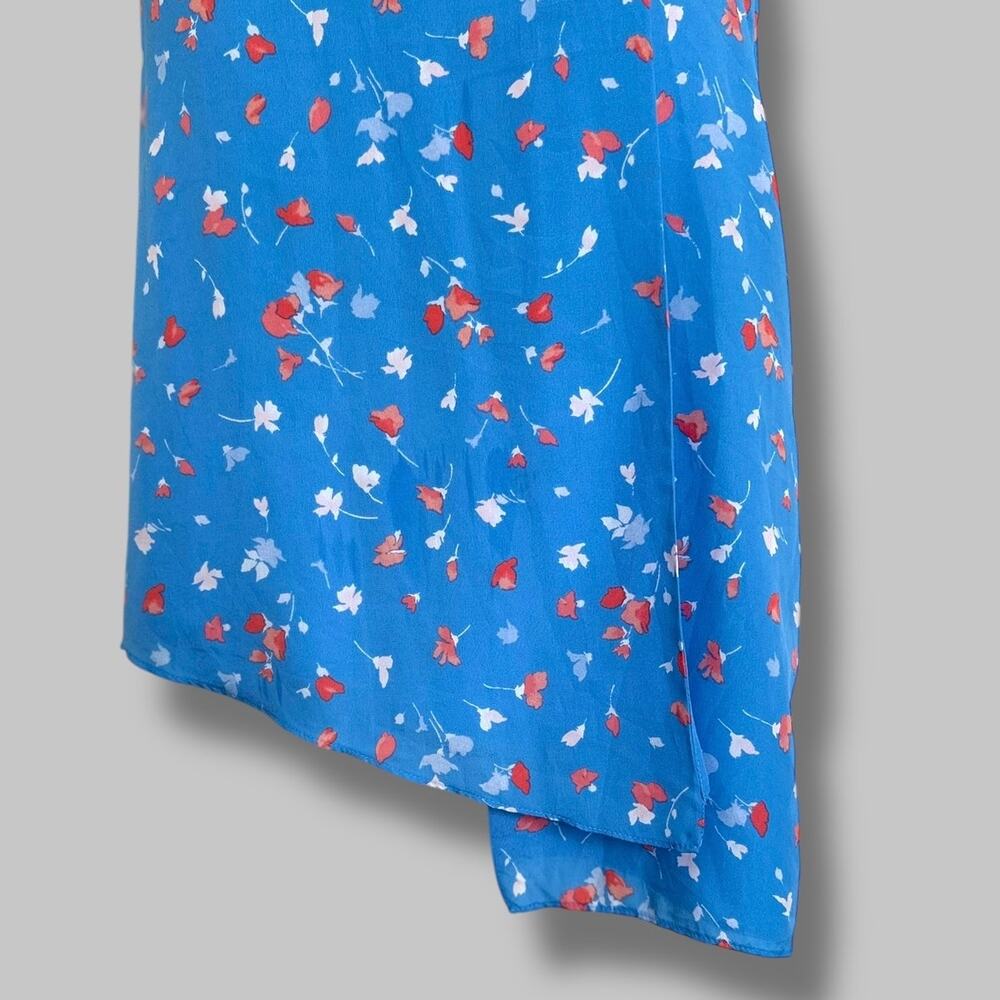 Joie Blue Floral Wrap Dress Size XS Long Sleeve V-Neck Midi Dress Asymmetric Hem - Picture 7 of 11